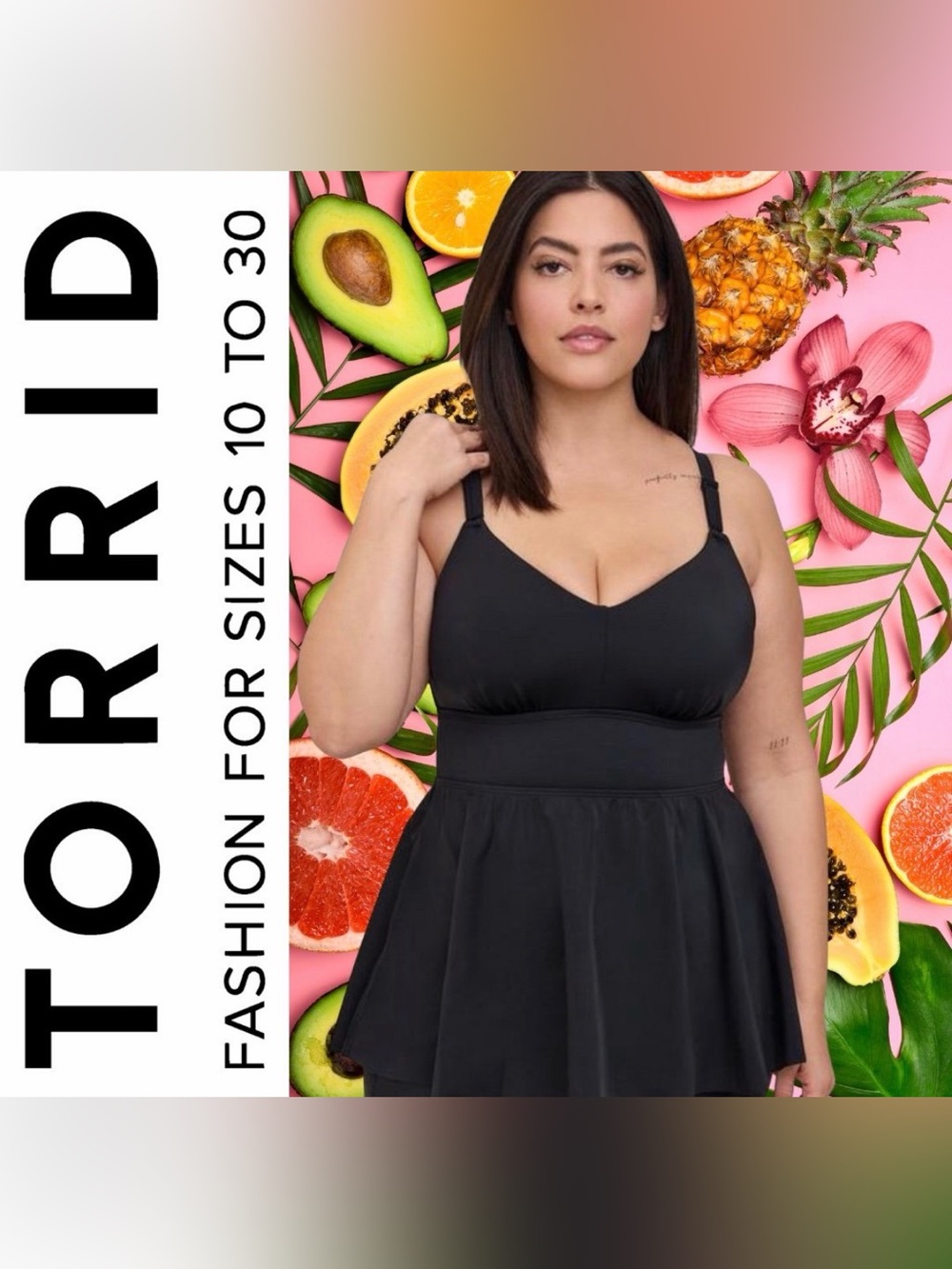 Torrid Black Wire-Free Racerback Tankini Swim Top, Large, NWT!